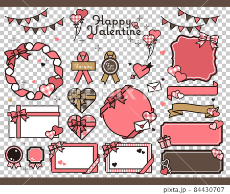 シンプルでかわいいバレンタインフレームのベクターイラスト素材／枠／リボン／文字なし 84430707