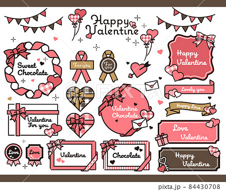 シンプルでかわいいバレンタインフレームのベクターイラスト素材／枠／リボン／文字あり 84430708