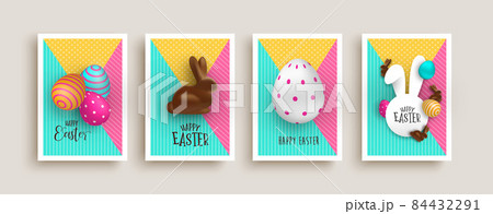 Happy easter chocolate rabbit egg 3d card set 84432291