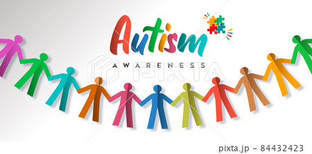 Autism Awareness Day colorful paper cut kid banner 84432423