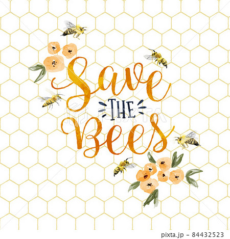 Save the bees watercolor flower quote concept Save the bees watercolor flower quote concept 84432523