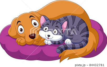 Cartoon Cat And Dog Relaxing On Pillowのイラスト素材 Cartoon Cat And Dog Relaxing On Pillowのイラスト素材