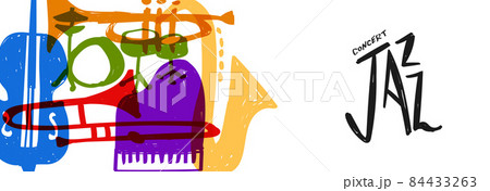 Jazz music instrument doodle cartoon banner Jazz music instrument doodle cartoon banner 84433263