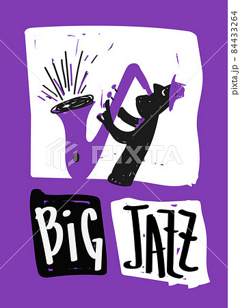 Big Jazz saxophone player cartoon doodle poster Big Jazz saxophone player cartoon doodle poster 84433264