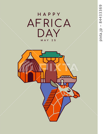 Africa Liberation Day map outline cartoon card Africa Liberation Day map outline cartoon card 84433369