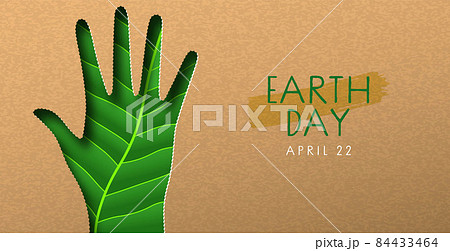 Earth day paper cut green hand leaf banner 84433464