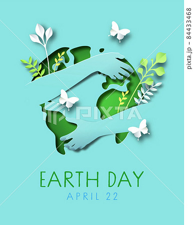 Earth Day papercut card of people hugging world Earth Day papercut card of people hugging world 84433468