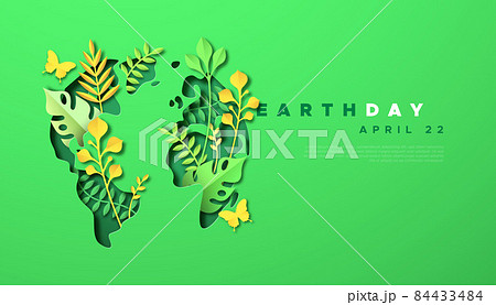 Earth day green paper cut leaf world map template Earth day green paper cut leaf world map template 84433484