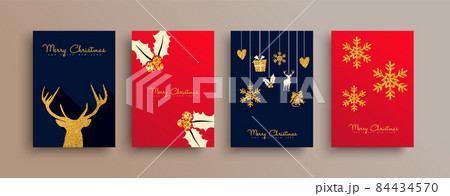 Christmas New Year gold glitter decoration card set 84434570