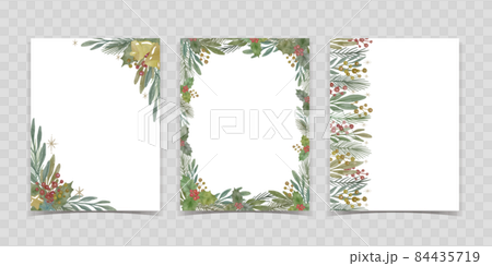 水彩風格聖誕植物材料模板設置矢量圖 84435719