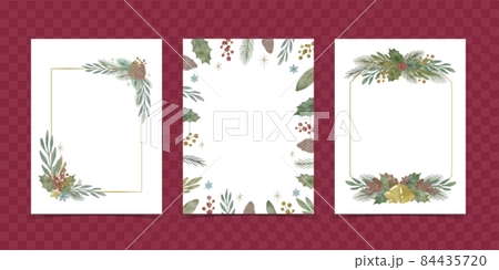 水彩風格聖誕植物材料模板設置矢量圖 84435720
