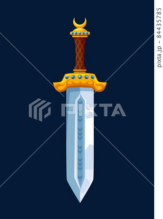 Magical cartoon steel sword blade with golden hilt, vector warrior dagger icon. Medieval sword, knight weapon or knife blade, sword or royal warrior dagger with golden handle for game Magical cartoon steel sword blade with golden hilt, vector warrior dagger icon. Medieval sword, knight weapon or knife blade, sword or royal warrior dagger with golden handle for game 84435785