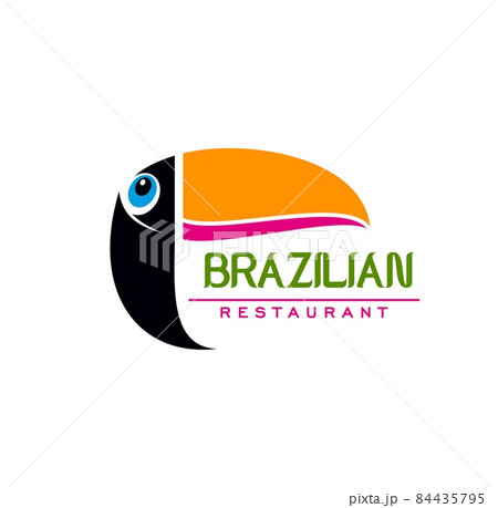 Brazilian cuisine restaurant icon, toucan bird head vector emblem. Latin American or Brazil food bar or cafe and Brazilian authentic gourmet restaurant menu cover sign with tropical toucan bird 84435795
