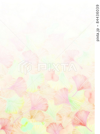 カラフルなイチョウの水彩画が下から上へ白くなるグラデーション背景素材 オレンジ系 縦 他色有 84436039