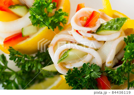 Salad with calamari and vegetables Salad with calamari and vegetables 84436119