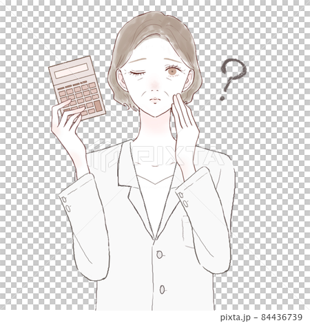 A middle-aged female doctor who has a calculator and has doubts A middle-aged female doctor who has a calculator and has doubts 84436739