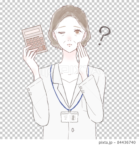 A middle-aged female doctor who has a calculator and has doubts A middle-aged female doctor who has a calculator and has doubts 84436740