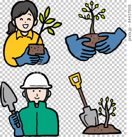 植樹のイラスト素材セットのイラスト素材