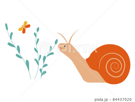 Snail vector stock illustration. Children's spring greeting card. Isolated on a white background. 84437020