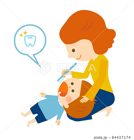 育児　歯磨き　お母さんと子供 84437174