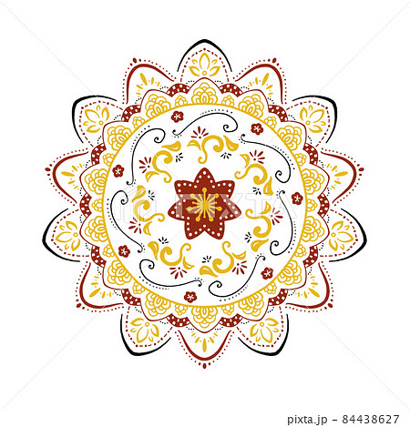 マンダラアート オリエンタル 花 黄色のイラスト素材