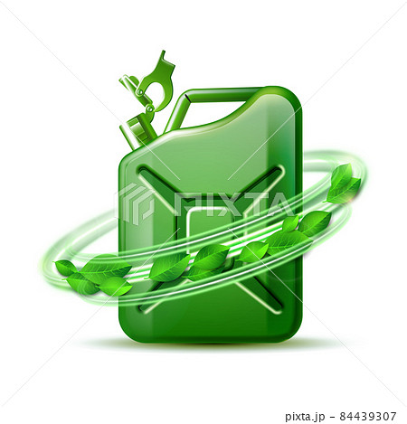 Green canister with word BIO and green leaves isolated on white background 84439307