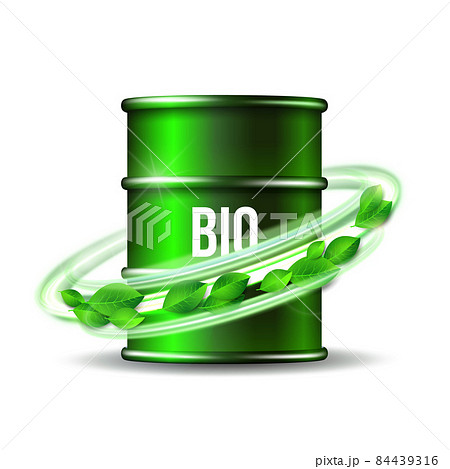 Green barrel of biofuel with word BIO and green leaves Green barrel of biofuel with word BIO and green leaves 84439316