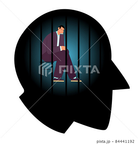 Powerless man with depression in prison of mind 84441192