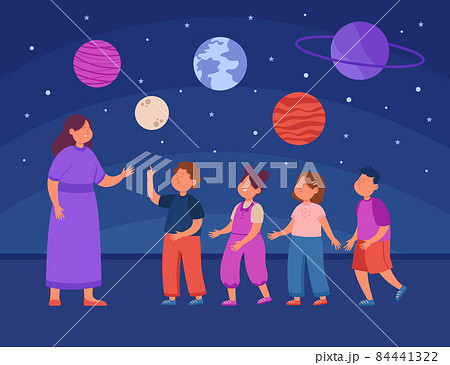 Kids studying astronomy at planetarium 84441322