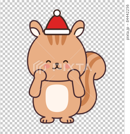 一隻戴著聖誕帽的松鼠的有趣插圖 84442256