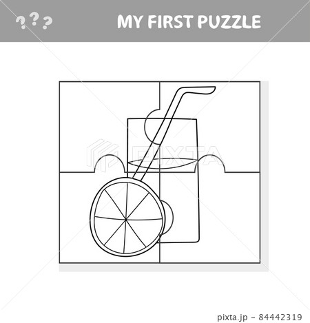Jigsaw puzzle. Easy educational paper game for kids. Orange Juice Jigsaw puzzle. Easy educational paper game for kids. Orange Juice 84442319