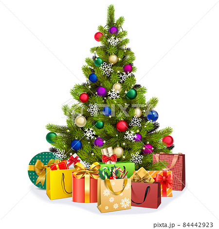 Vector Christmas Tree with Colorful Baubles 84442923