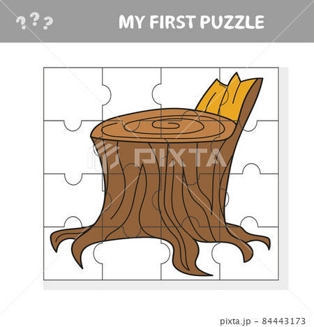 Jigsaw puzzle with stump. Easy puzzle game for kids Jigsaw puzzle with stump. Easy puzzle game for kids 84443173