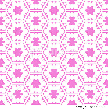 Seamless pink hexagons and flowers pattern. Abstract floral texture. 84443357