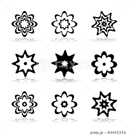 Design elements set. Abstract flowers and stars icons. Design elements set. Abstract flowers and stars icons. 84443359