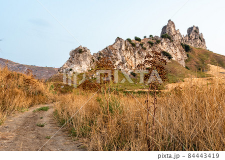 The area of 'pietra perciata' - rock with holes - near the mining area in Riesi The area of 'pietra perciata' - rock with holes - near the mining area in Riesi 84443419