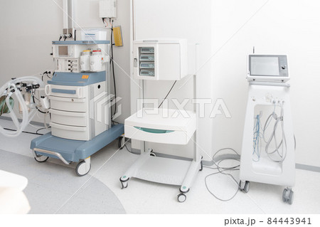Technologically advanced equipment in CT or MRI Scan room. Modern hospital laboratory. Interior of radiography department. Magnetic resonance diagnostics machine. 84443941
