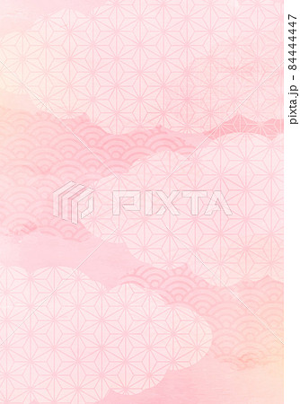 春の和柄と桜と雲のパステルなベクターイラスト背景 84444447