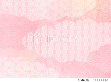 春の和柄と桜と雲のパステルなベクターイラスト背景 春の和柄と桜と雲のパステルなベクターイラスト背景 84444448
