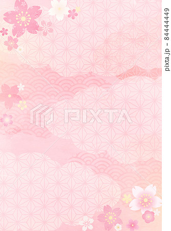 春の和柄と桜と雲のパステルなベクターイラスト背景 84444449