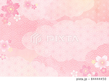 春の和柄と桜と雲のパステルなベクターイラスト背景 春の和柄と桜と雲のパステルなベクターイラスト背景 84444450