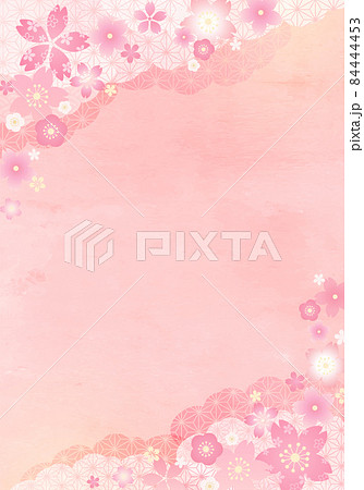 春の和柄と桜と雲のパステルなベクターイラスト背景 84444453