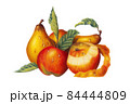 Apples and pears on white background, illustration with crayons	 84444809
