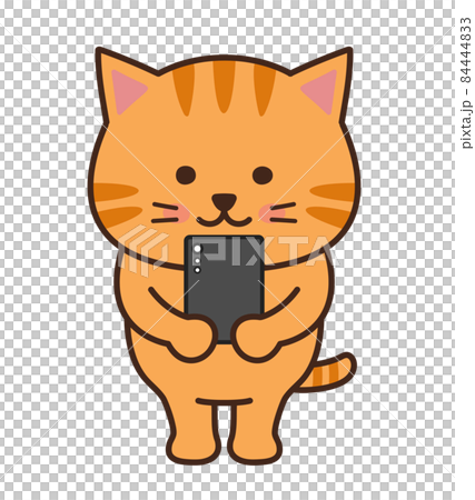 一隻可愛的貓與智能手機的插圖 84444833