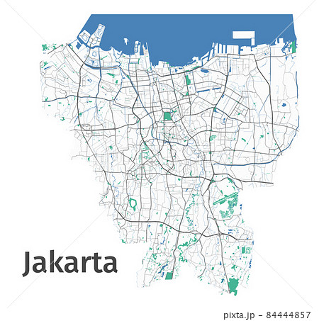 Jakarta vector map. Detailed map of Jakarta city administrative area. Cityscape urban panorama. 84444857