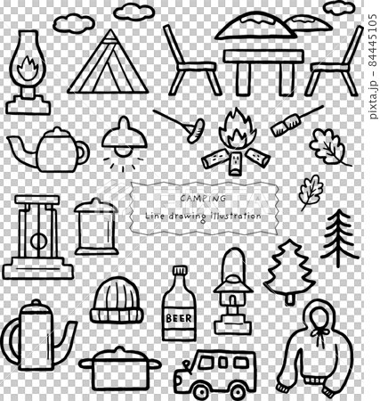 Illustration material of camping equipment, line drawing only 84445105