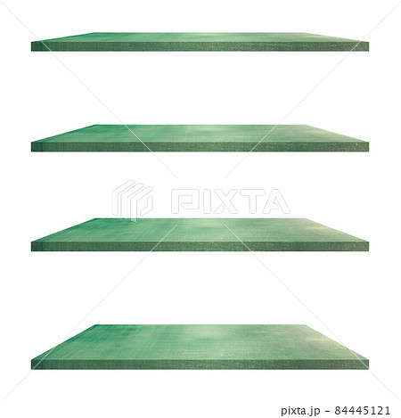 4 old wood shelves table isolated on white background and display montage for product. 84445121