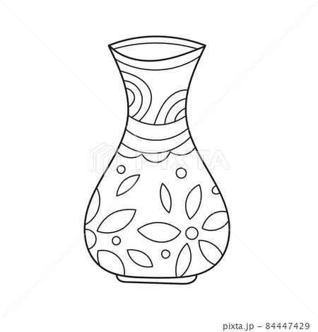 Simple coloring page. Page to be colored. One vector vase with decoration 84447429