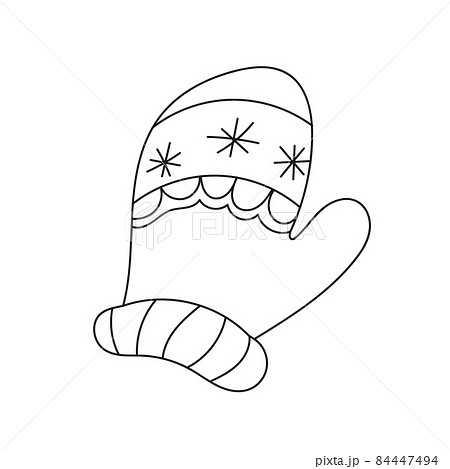 Simple coloring page. Winter mitten in the doodle style. Vector Simple coloring page. Winter mitten in the doodle style. Vector 84447494