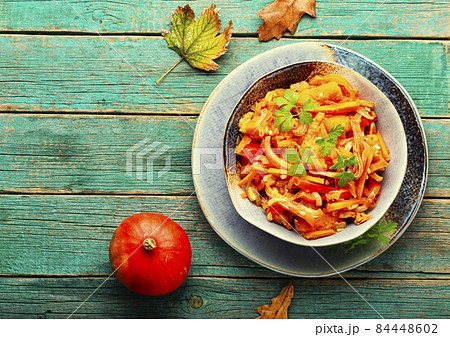 Meat salad with pumpkin,copy space Meat salad with pumpkin,copy space 84448602